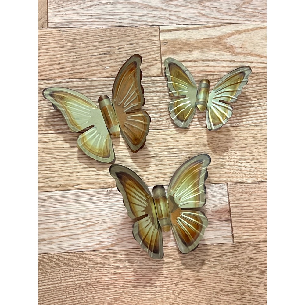 Vintage Metal Butterfly Wall Art Set of 3 Gold Brass Rustic Home Decor 1970s 80s